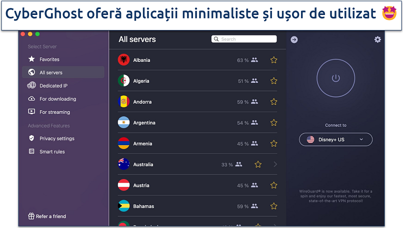 Screenshot of CyberGhost's Mac app